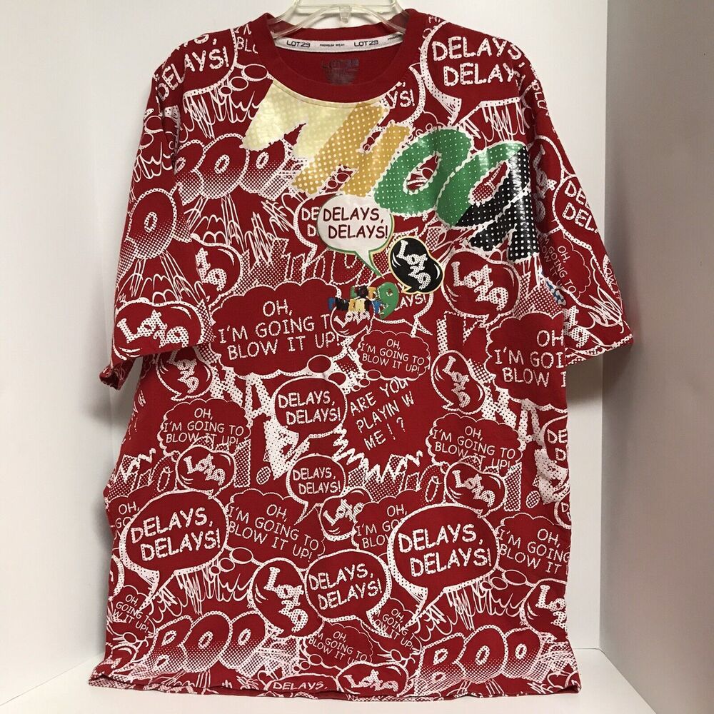 Lot 29 WHOOM! DELAYS T-Shirt Size mens XL Red Graffiti Graphic Gently Worn.